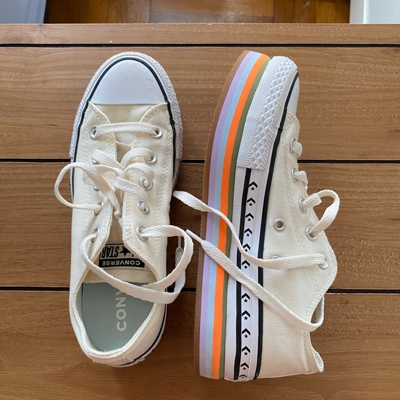 Converse Chucks Plateau Cream Sneakers with Multicolor Sole 2 inches - Size 6 - Picture 11 of 11